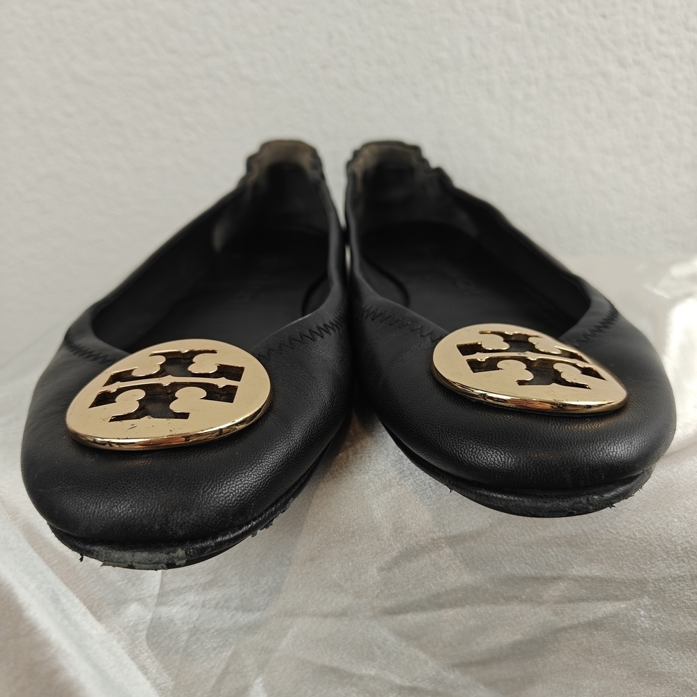 Tory Burch Claire Ballet Flats Black Gold Slip On Size 8 Women's - Picture 4 of 13